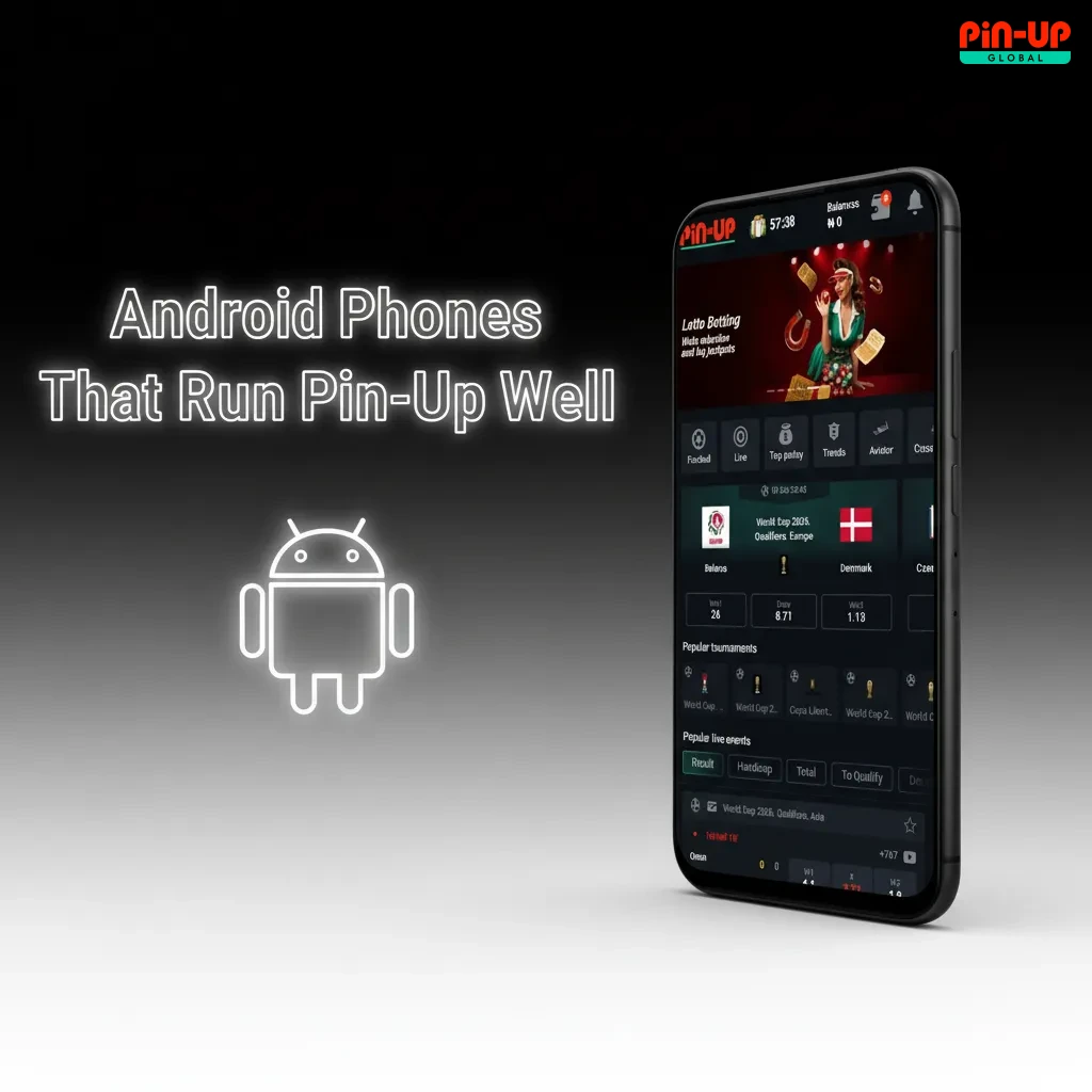 Android phones that run Pin-Up well: Galaxy A52/S21, Redmi Note 10/11, Camon 19, Infinix Note 12, Nord N10, Pixel 5.