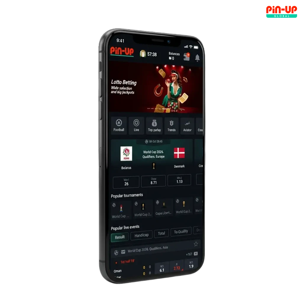 Pin-Up iOS app promo on iPhone: bet in Naira, sports and casino. Bonus 120% + 250FS up to ₦9,000,000.