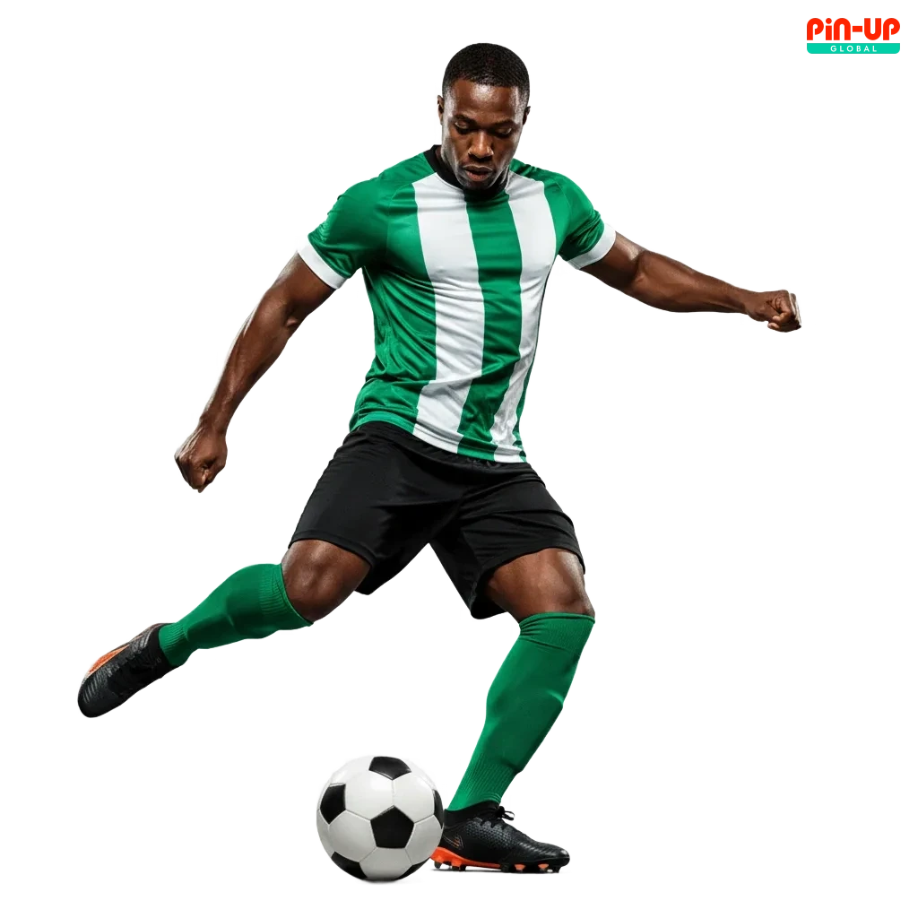 Pin-Up Football Nigeria betting banner showing fixtures, odds, and 120% + 250FS offer with responsible gambling reminder.