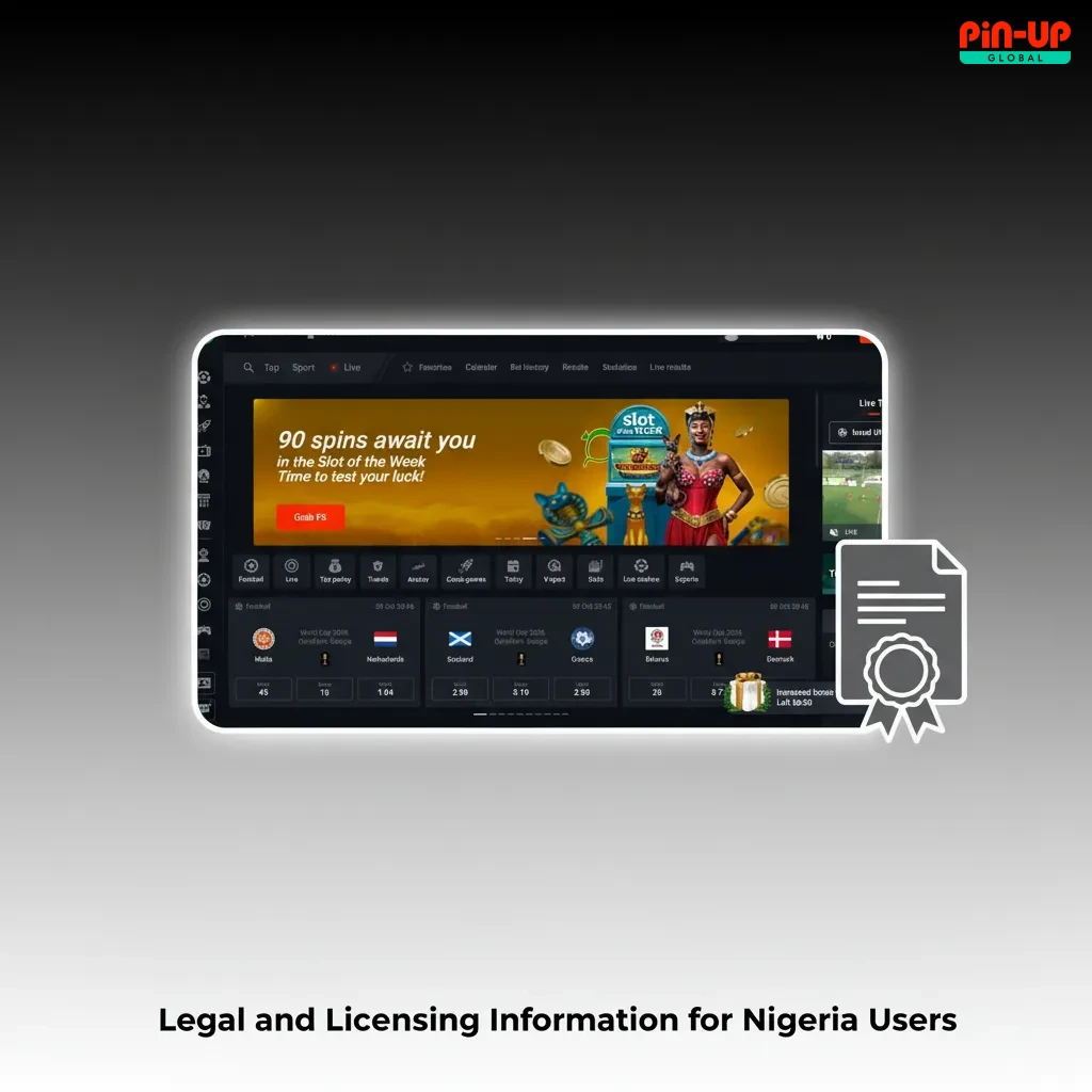 Legal and licensing info for Nigeria users; cross-border access and remote gaming licence; see footer Legal page for status.