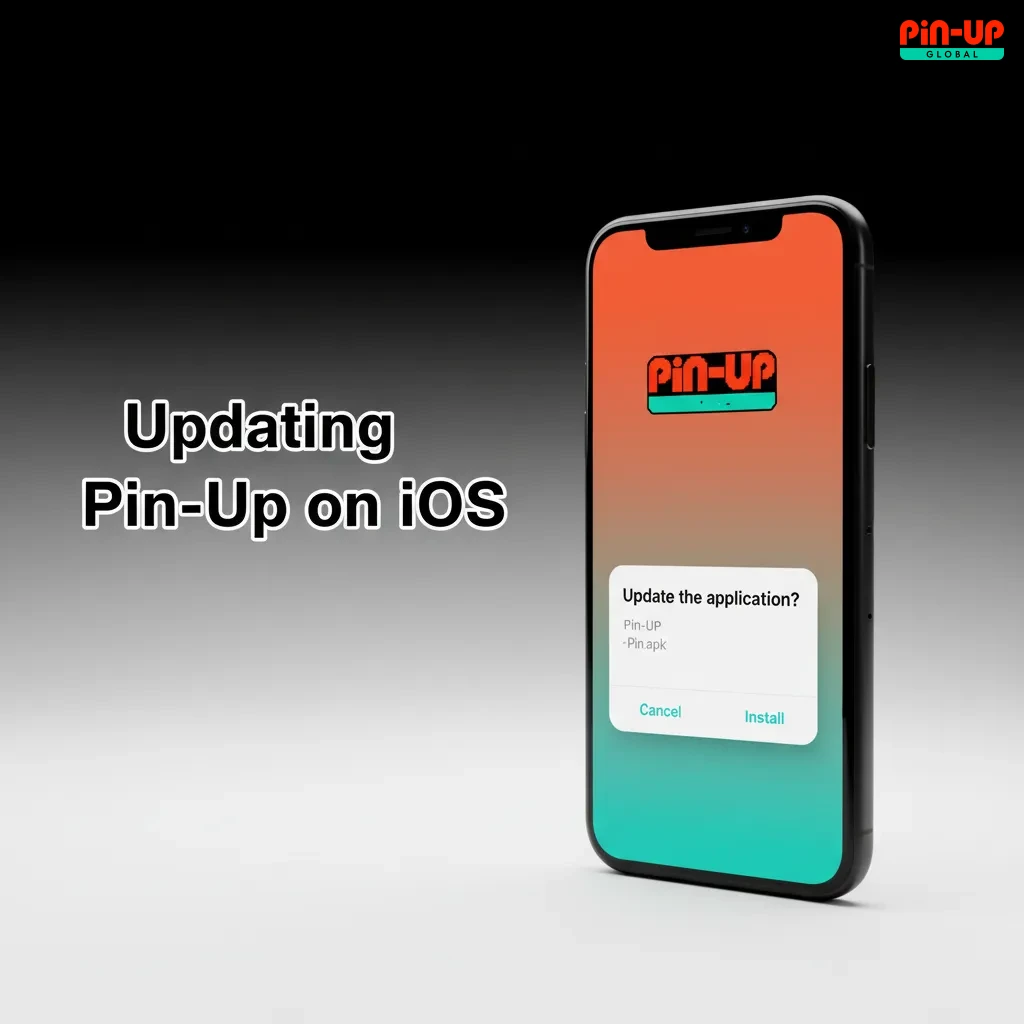 iOS device showing Pin-Up app with refresh icon, signaling automatic background updates for games and security.